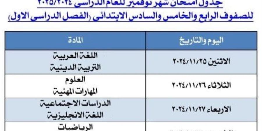 "تعليم الجيزة" تعلن جداول امتحانات شهر نوفمبر 2024